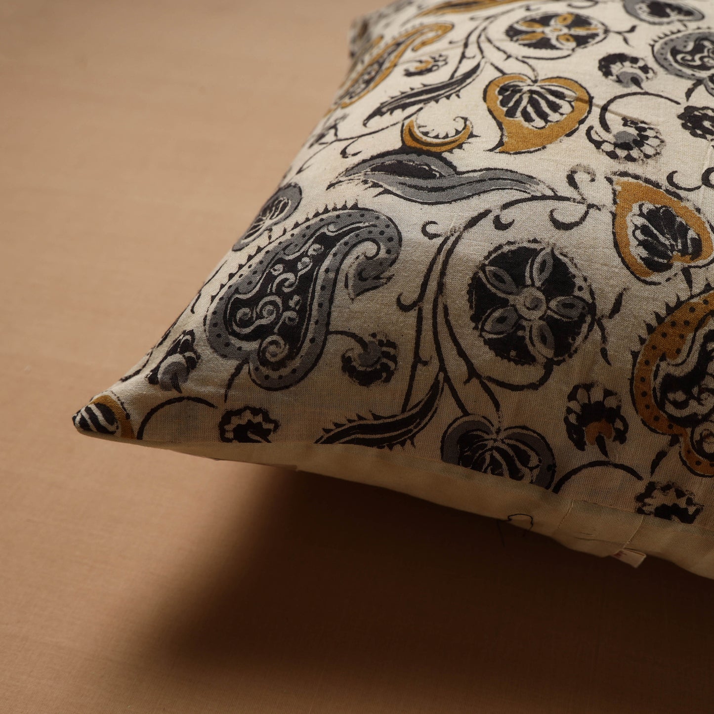Beige - Hand Block Print Kalamkari Cushion Cover (16 x 16 in) 15