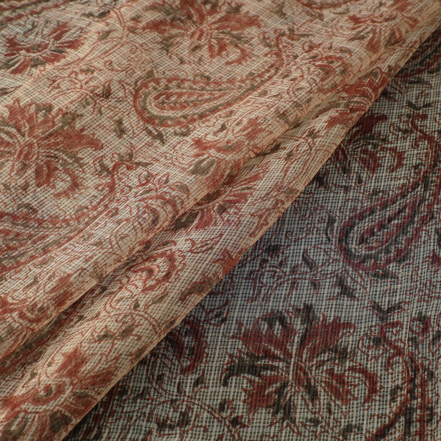 Pedana Hand Block Print Natural Dyed Kota Doria Cotton Kalamkari Fabric 07