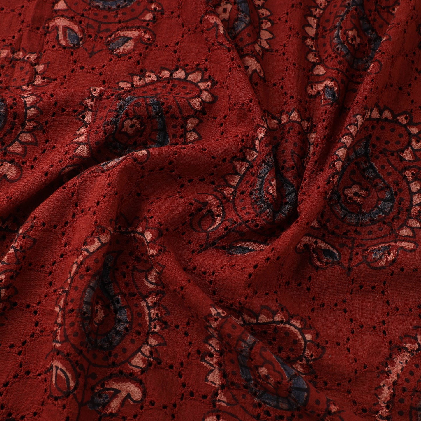 Red - Hakoba Hand Block Ajrakh Print Natural Dyed Cotton Fabric 02