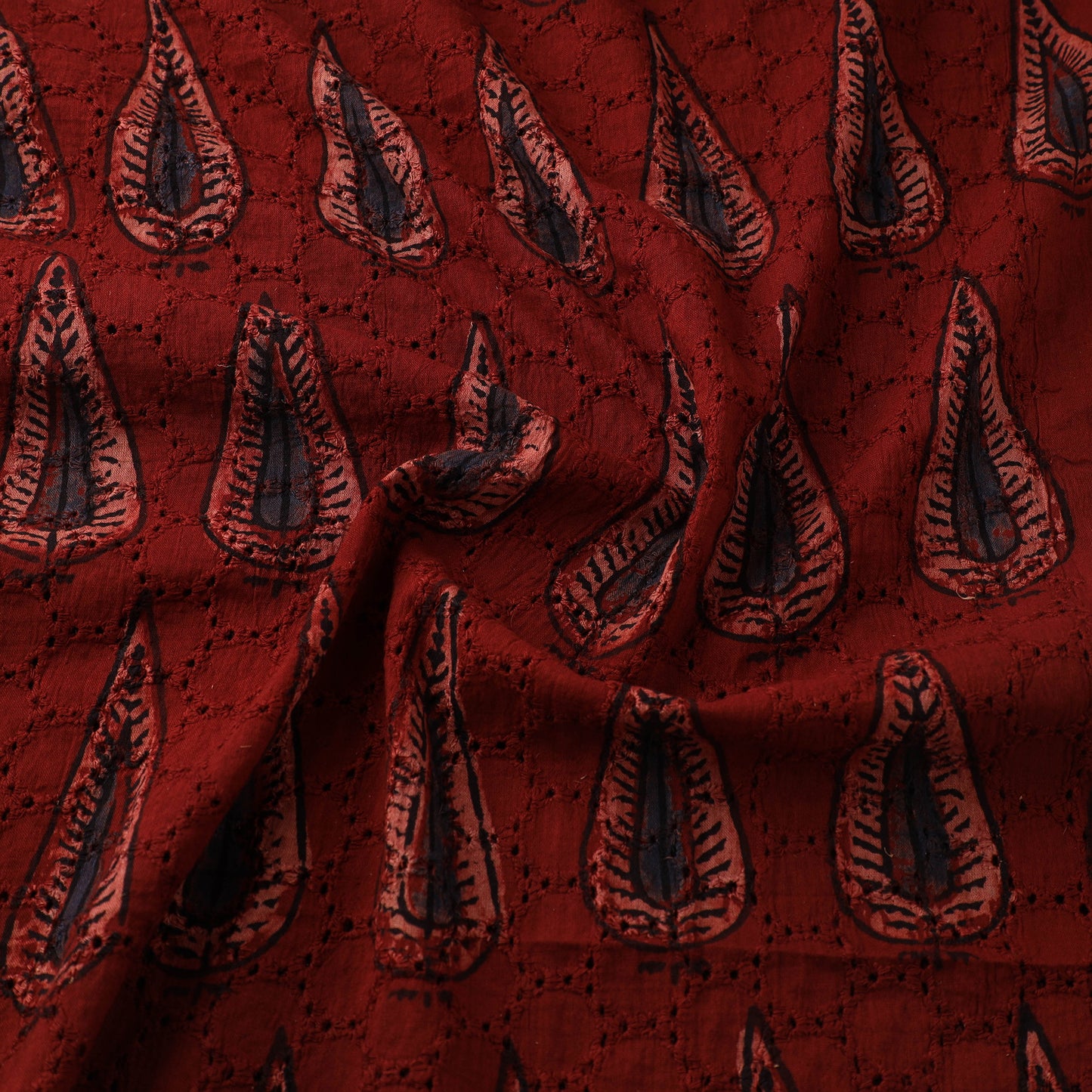 Red - Hakoba Hand Block Ajrakh Print Natural Dyed Cotton Fabric 07