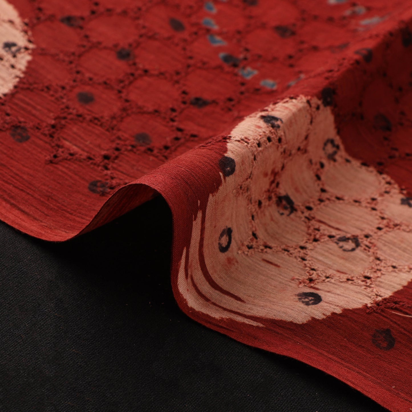 Red - Hakoba Hand Block Ajrakh Print Natural Dyed Cotton Fabric 11