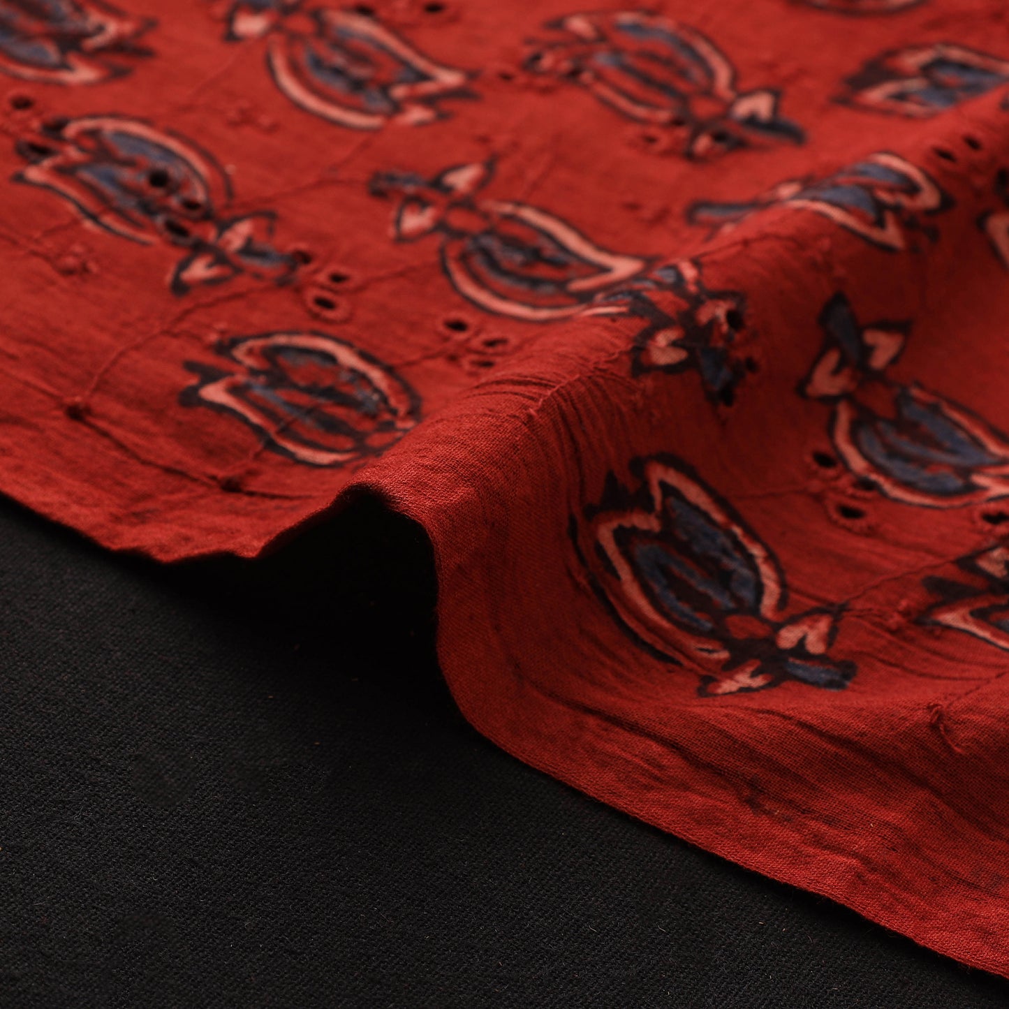 Red - Hakoba Hand Block Ajrakh Print Natural Dyed Cotton Fabric 13
