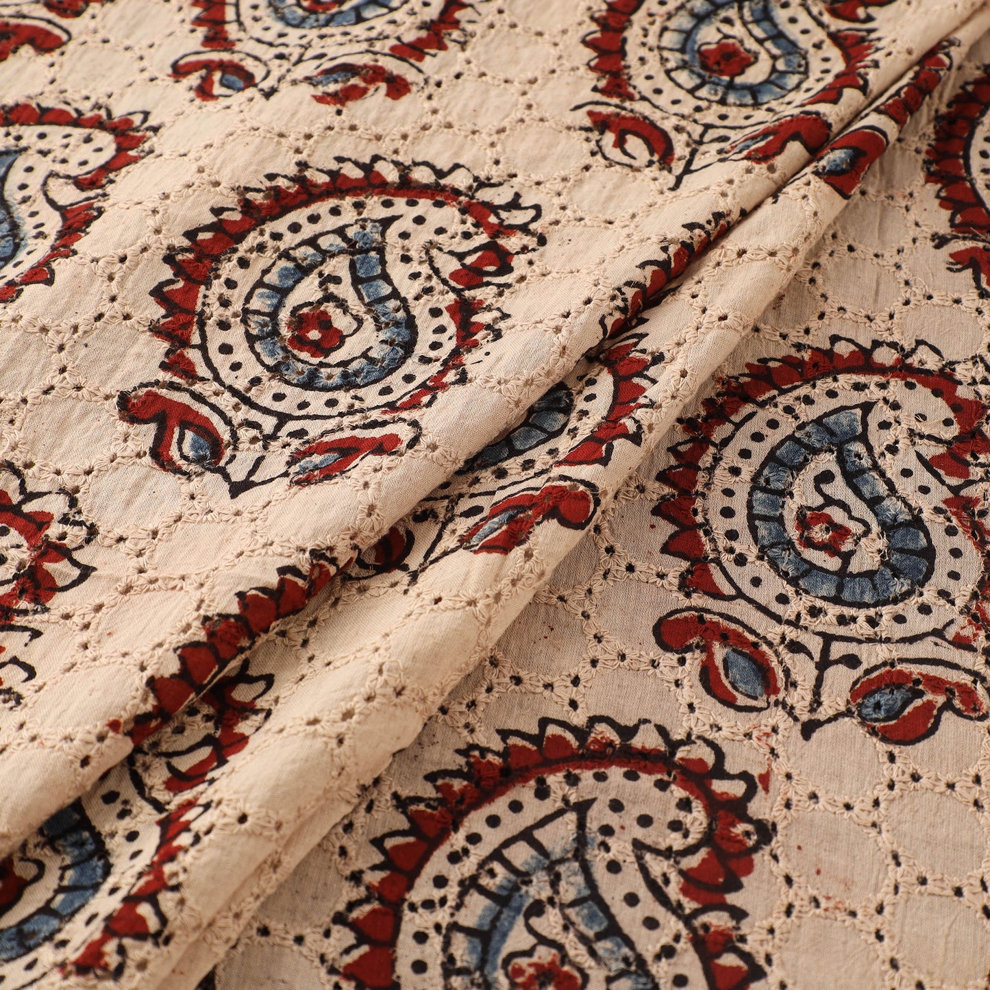 Beige - Hakoba Hand Block Ajrakh Print Natural Dyed Cotton Fabric 29
