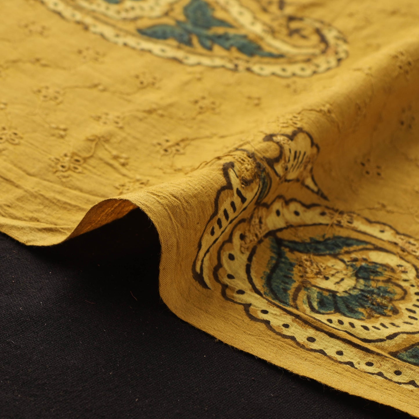 Yellow - Hakoba Hand Block Ajrakh Print Natural Dyed Cotton Fabric 32