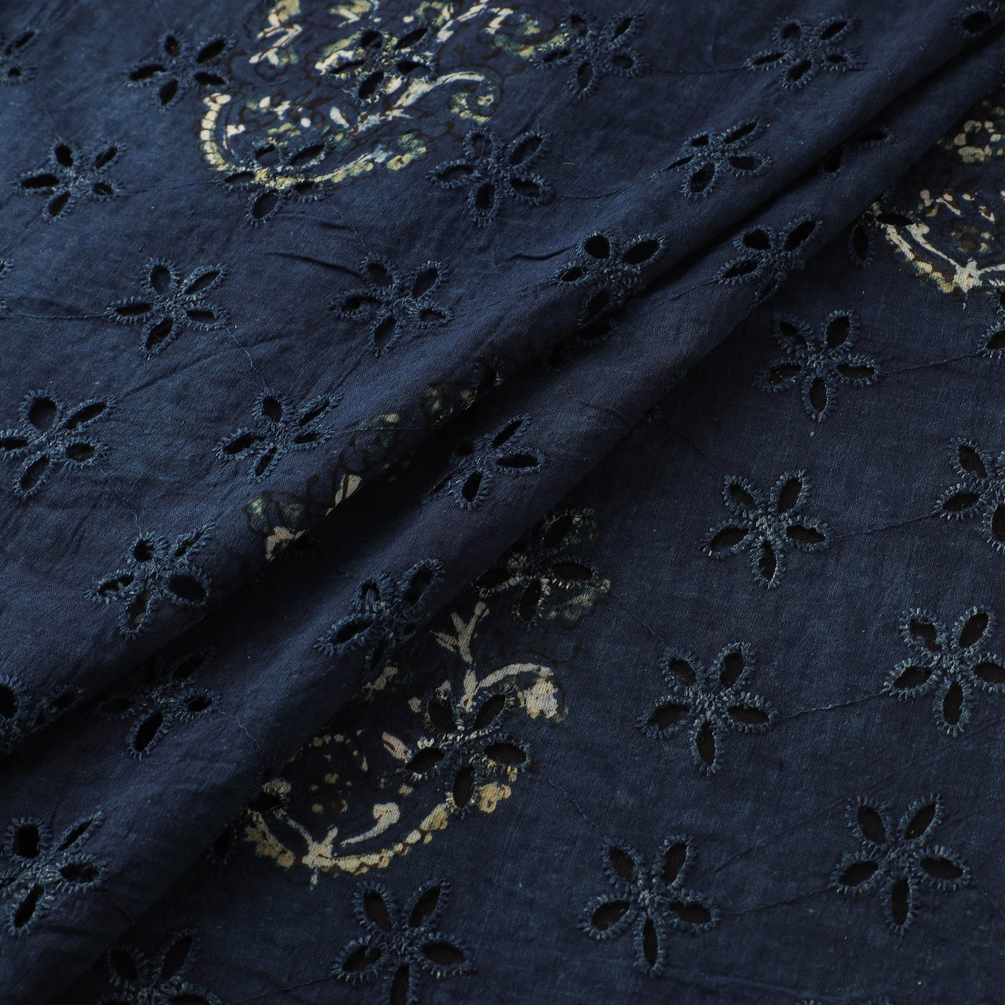 Blue - Hakoba Hand Block Ajrakh Print Natural Dyed Cotton Fabric 33