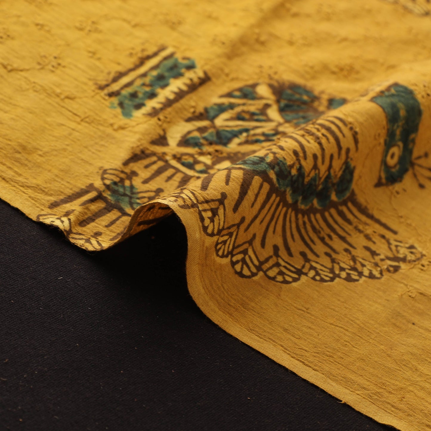 Yellow - Hakoba Hand Block Ajrakh Print Natural Dyed Cotton Fabric 34