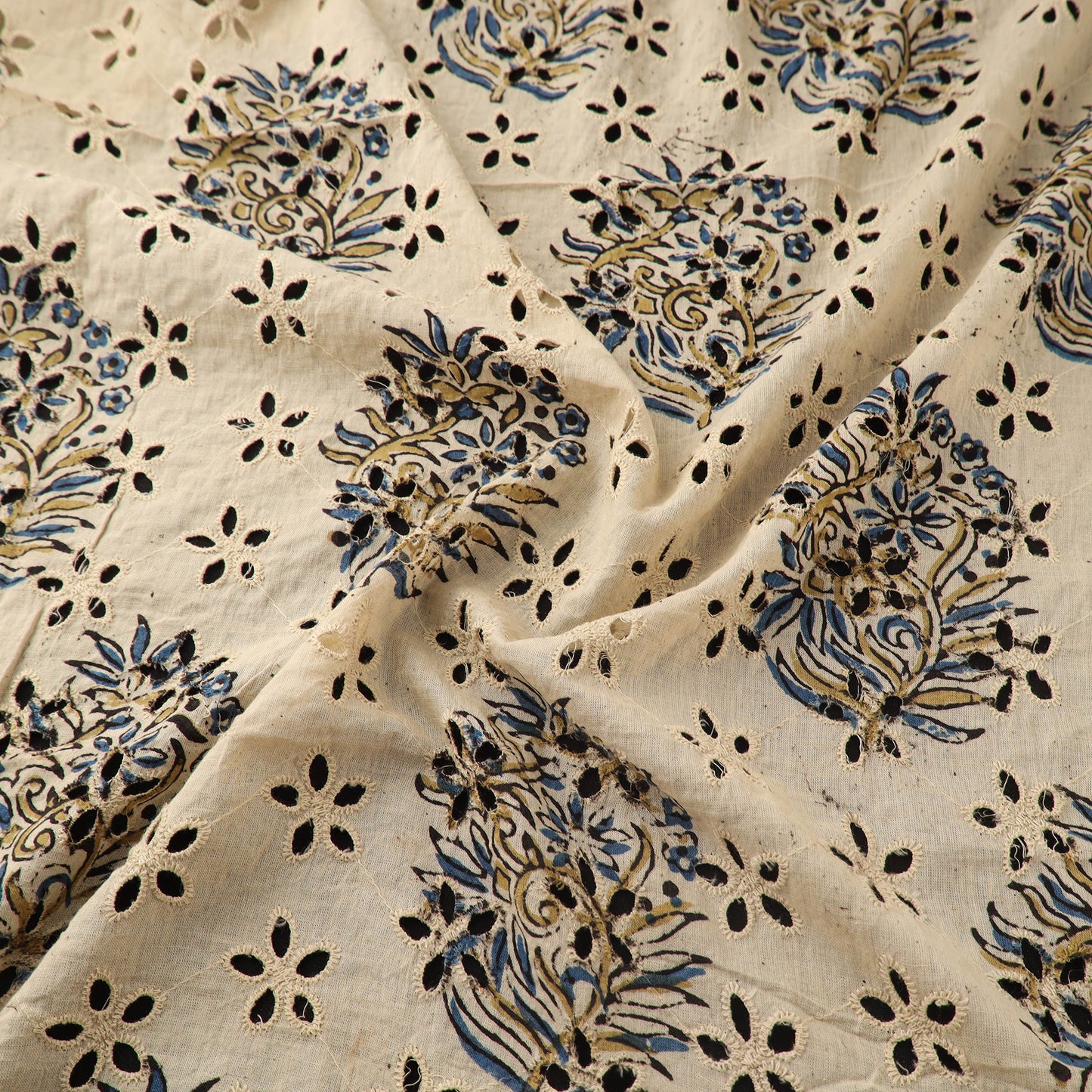 Beige - Hakoba Hand Block Ajrakh Print Natural Dyed Cotton Fabric 35