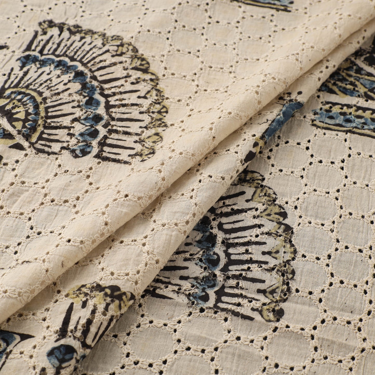 Beige - Hakoba Hand Block Ajrakh Print Natural Dyed Cotton Fabric 37