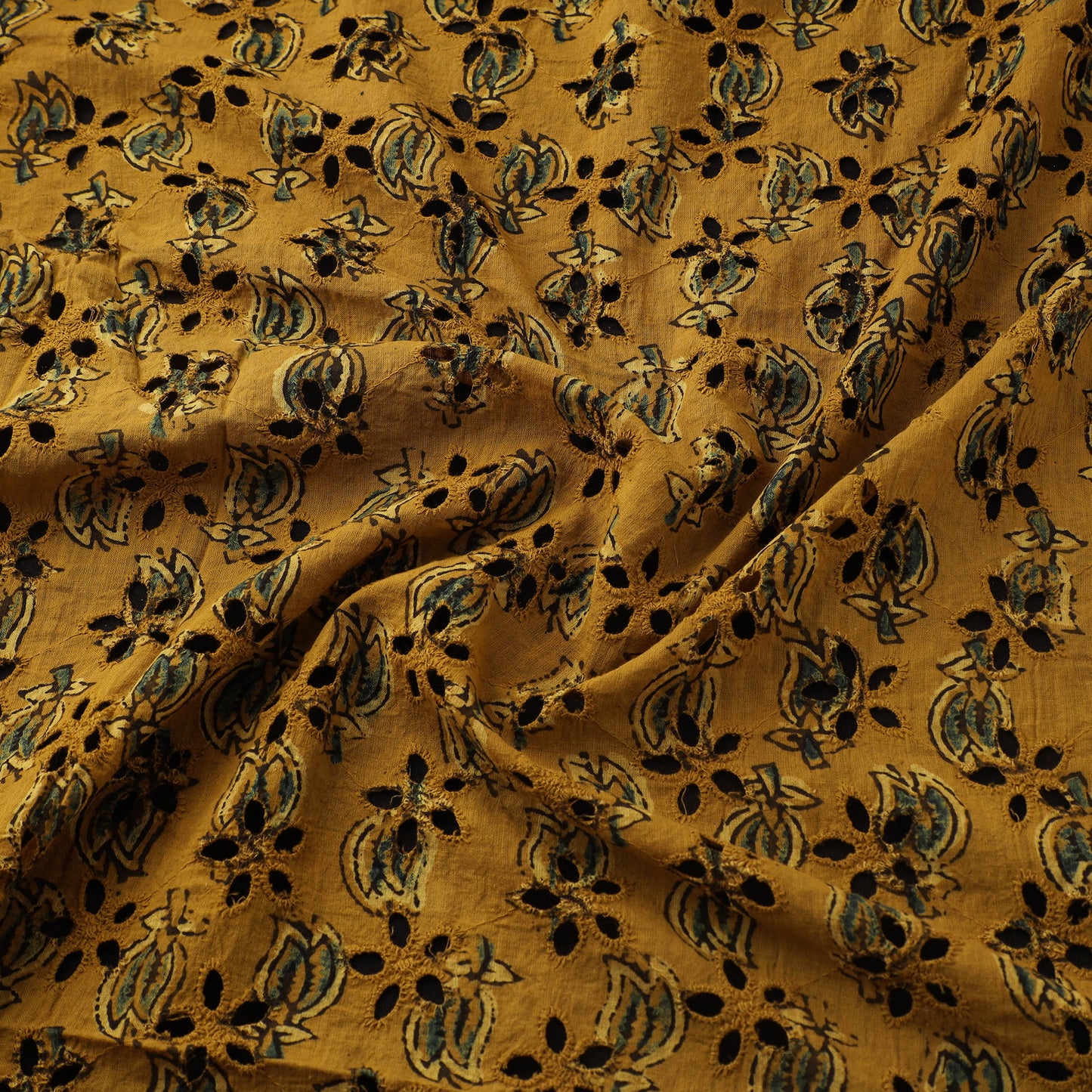 Yellow - Hakoba Hand Block Ajrakh Print Natural Dyed Cotton Fabric 38