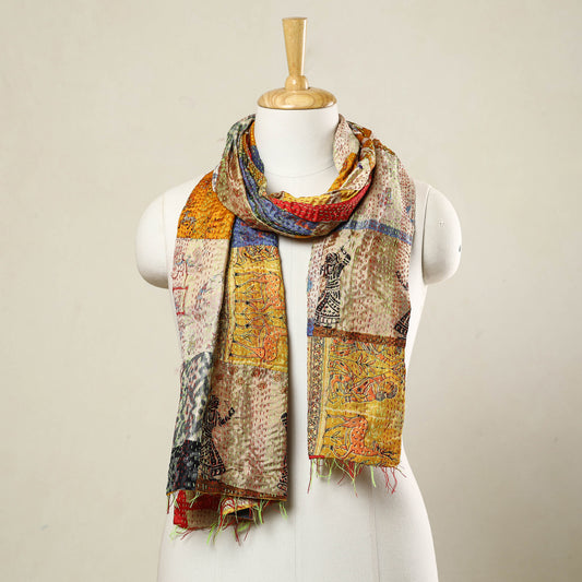 Multicolor - Bengal Kantha Embroidery Patchwork Reversible Silk Stole 57