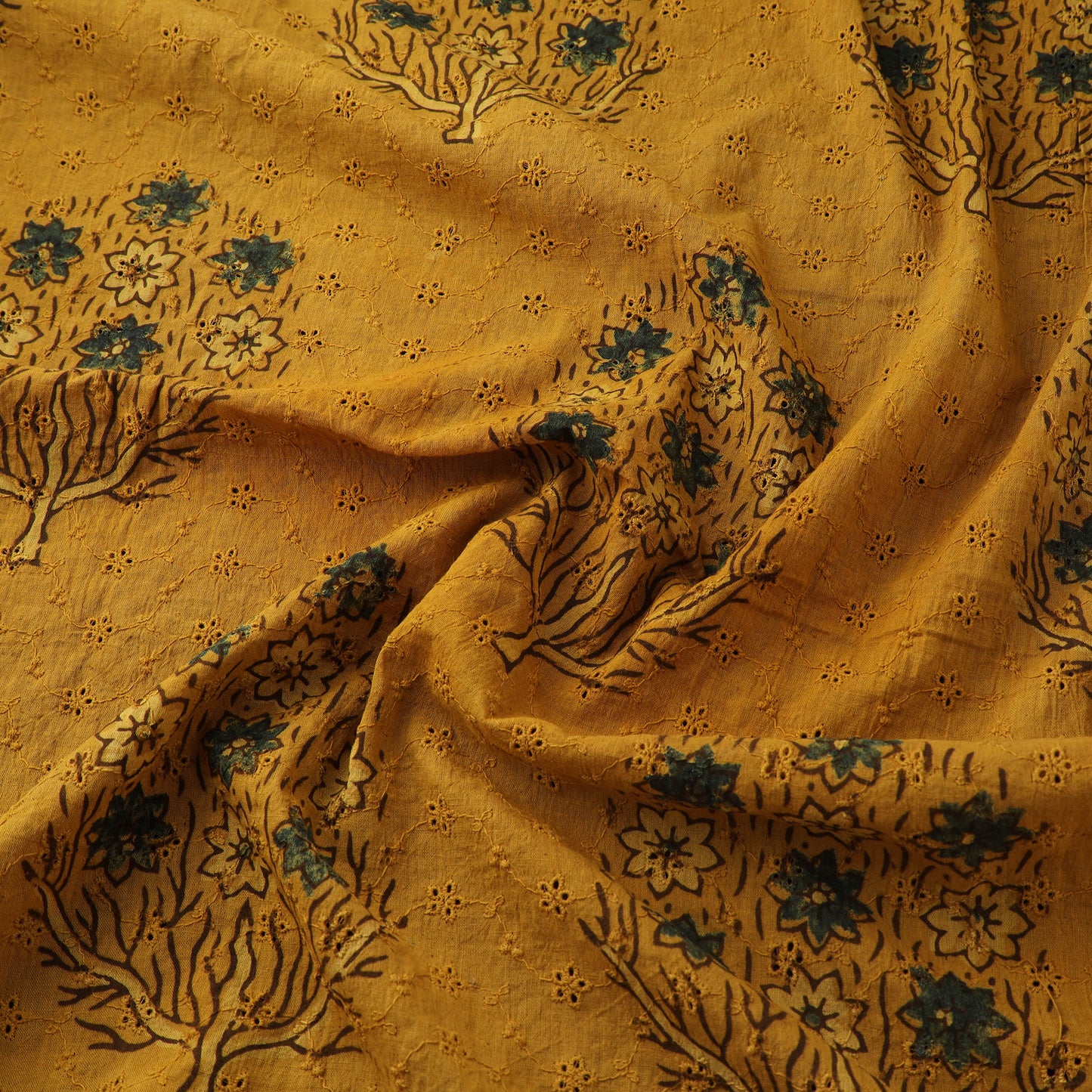 Yellow - Hakoba Hand Block Ajrakh Print Natural Dyed Cotton Fabric 43