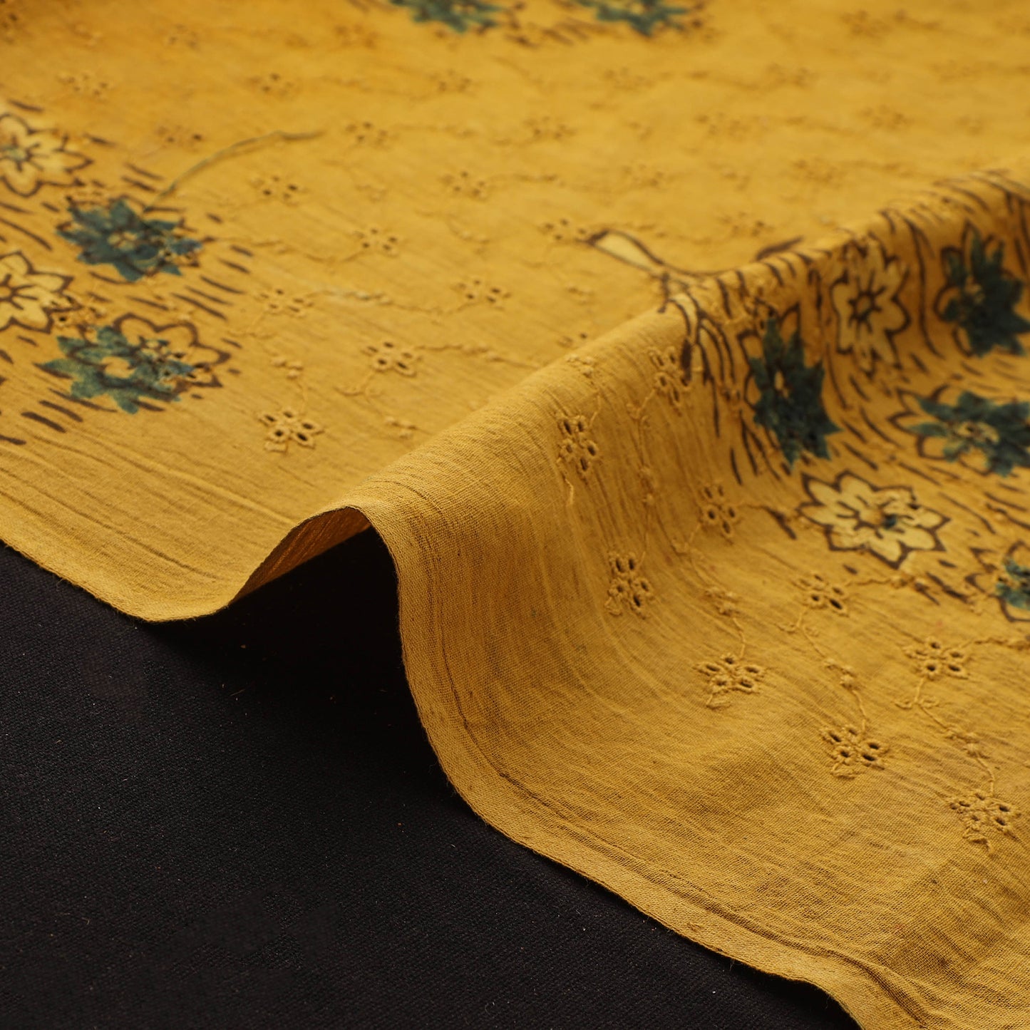 Yellow - Hakoba Hand Block Ajrakh Print Natural Dyed Cotton Fabric 43