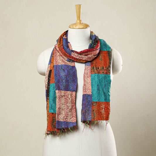 Multicolor - Bengal Kantha Embroidery Patchwork Reversible Silk Stole 81