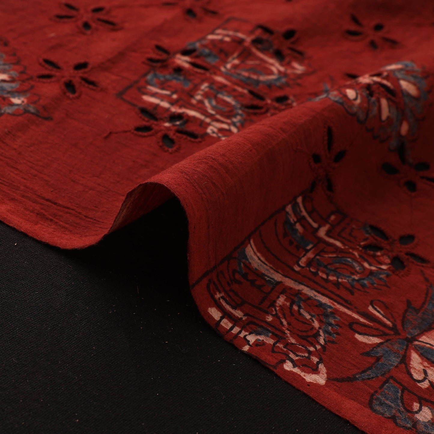 Red - Hakoba Hand Block Ajrakh Print Natural Dyed Cotton Fabric 58