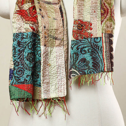 Multicolor - Bengal Kantha Embroidery Patchwork Reversible Silk Stole 97
