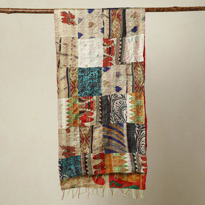 Multicolor - Bengal Kantha Embroidery Patchwork Reversible Silk Stole 97