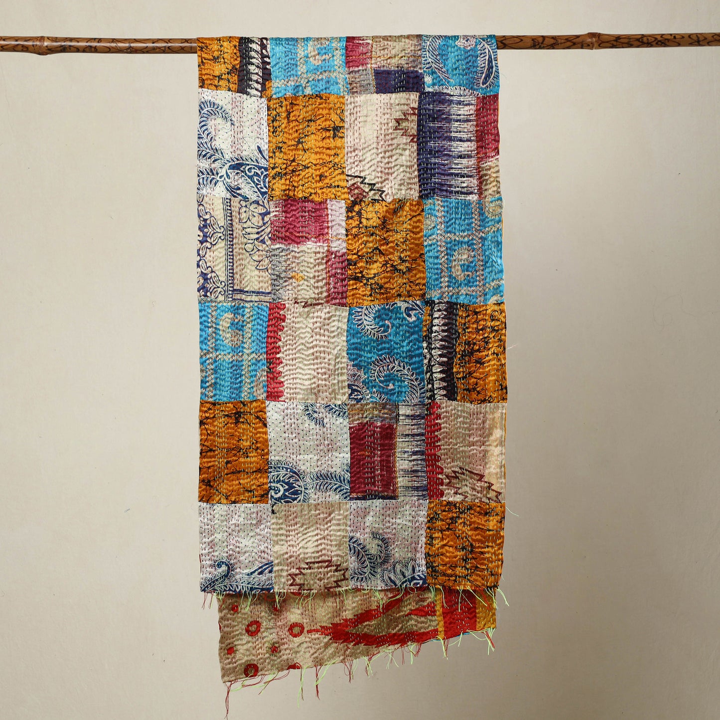 Multicolor - Bengal Kantha Embroidery Patchwork Reversible Silk Stole 92