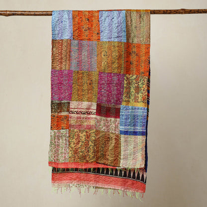 Multicolor - Bengal Kantha Embroidery Patchwork Reversible Silk Stole 88