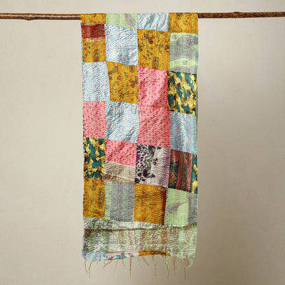 Multicolor - Bengal Kantha Embroidery Patchwork Reversible Silk Stole 87