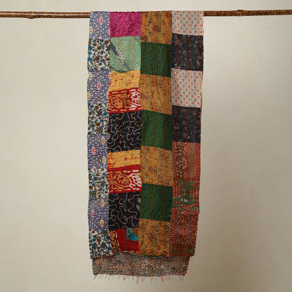 Multicolor - Bengal Kantha Embroidery Patchwork Reversible Silk Stole 85