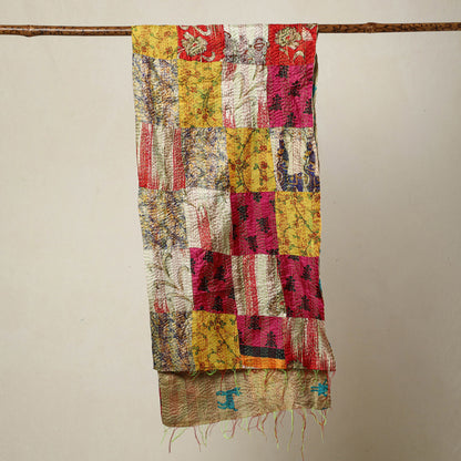 Multicolor - Bengal Kantha Embroidery Patchwork Reversible Silk Stole 84
