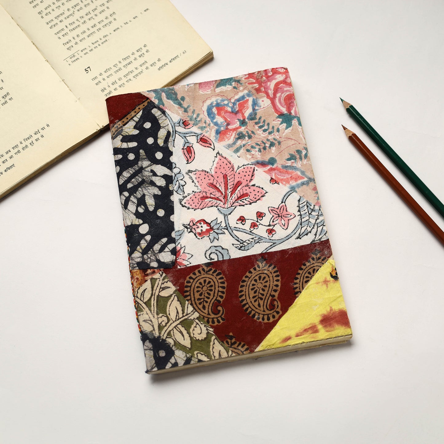 Multicolor Patchwork Fabric Cover Handmade Paper Notebook