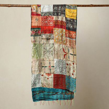 Multicolor - Bengal Kantha Embroidery Patchwork Reversible Silk Stole 82