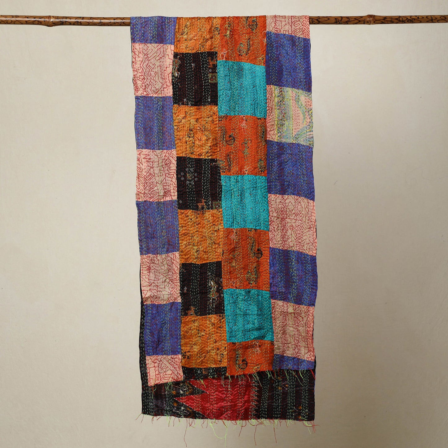 Multicolor - Bengal Kantha Embroidery Patchwork Reversible Silk Stole 81