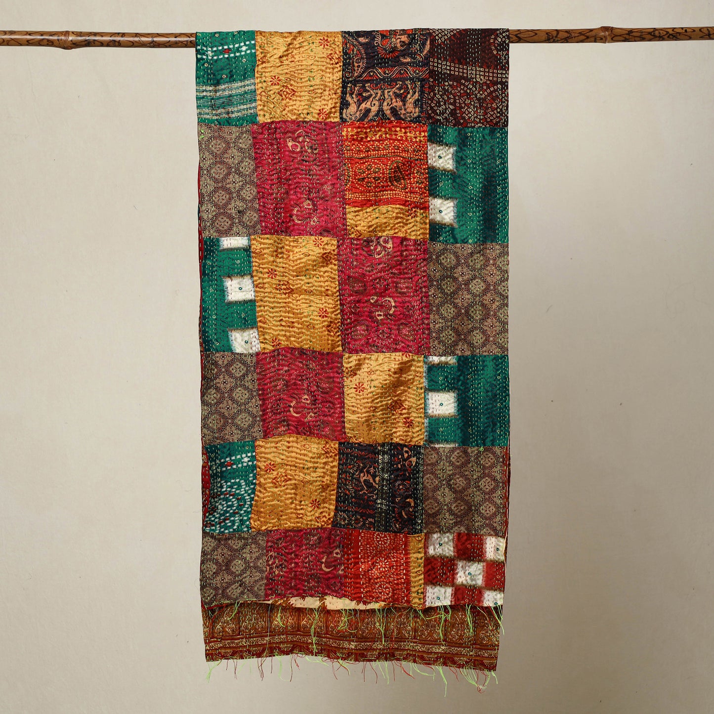Multicolor - Bengal Kantha Embroidery Patchwork Reversible Silk Stole 80