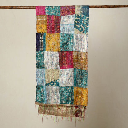 Multicolor - Bengal Kantha Embroidery Patchwork Reversible Silk Stole 73