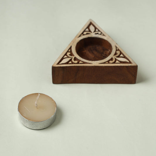 Hand Carved Sheesham Wood Block Tealight Candle Holder 89