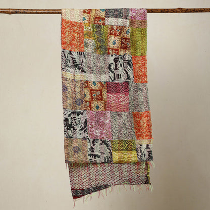 Multicolor - Bengal Kantha Embroidery Patchwork Reversible Silk Stole 64