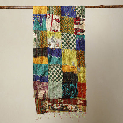 Multicolor - Bengal Kantha Embroidery Patchwork Reversible Silk Stole 63