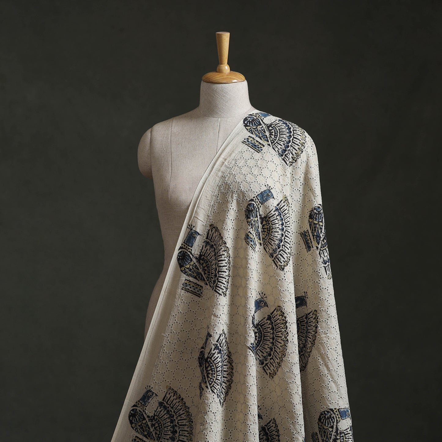 Beige - Hakoba Hand Block Ajrakh Print Natural Dyed Cotton Fabric 37