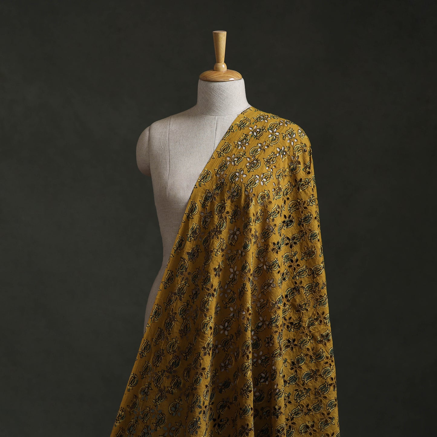 Yellow - Hakoba Hand Block Ajrakh Print Natural Dyed Cotton Fabric 38