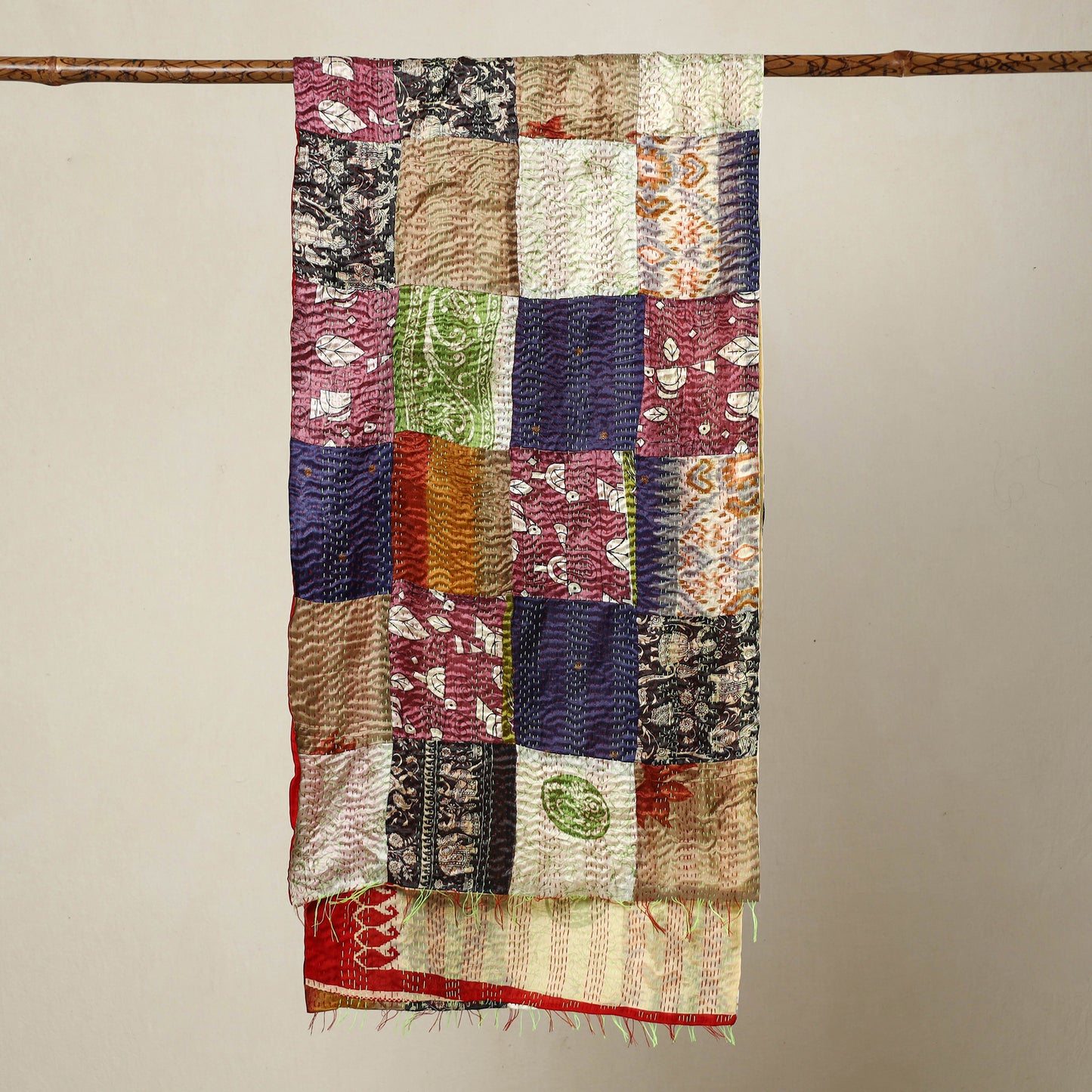 Multicolor - Bengal Kantha Embroidery Patchwork Reversible Silk Stole 52