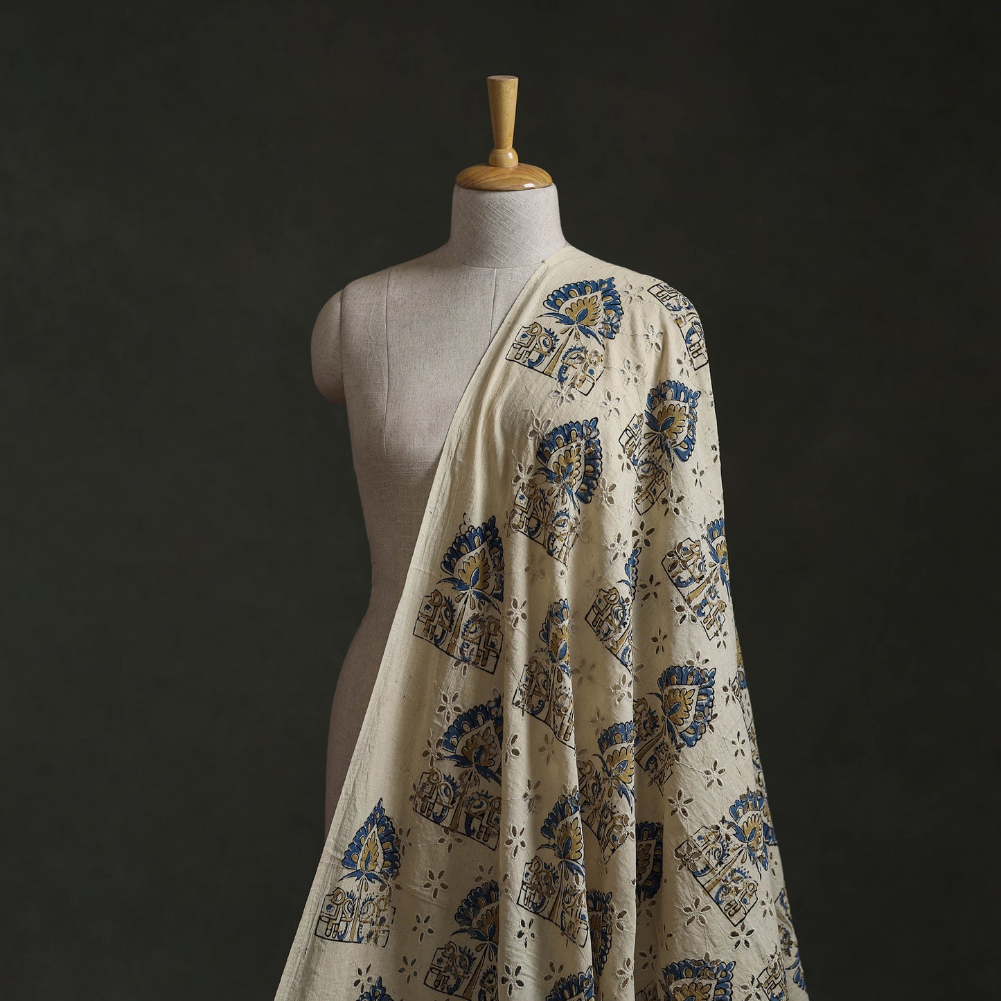 Beige - Hakoba Hand Block Ajrakh Print Natural Dyed Cotton Fabric 41