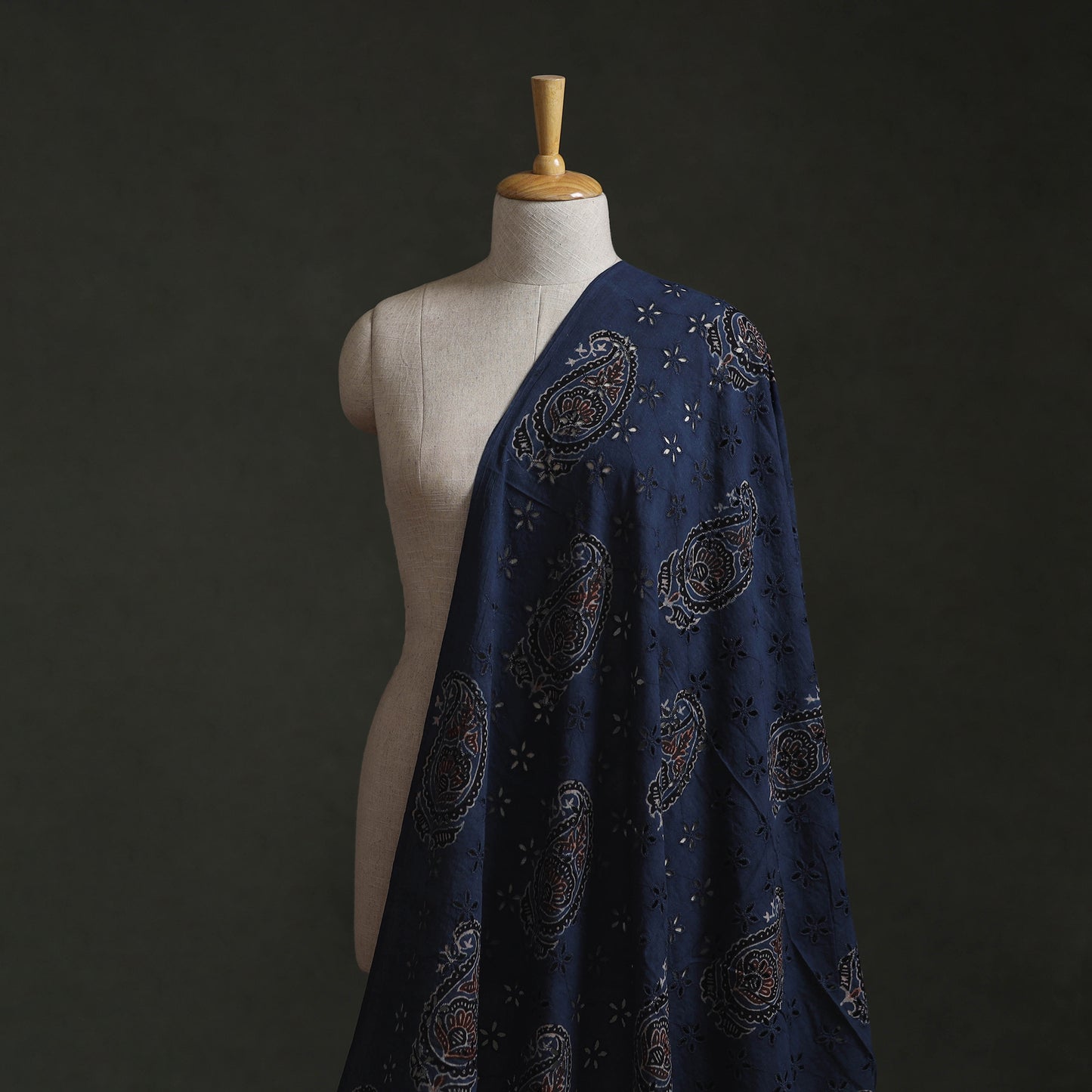 Blue - Hakoba Hand Block Ajrakh Print Natural Dyed Cotton Fabric 47