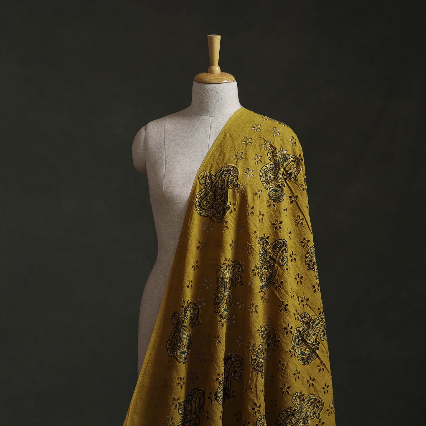 Yellow - Hakoba Hand Block Ajrakh Print Natural Dyed Cotton Fabric 50