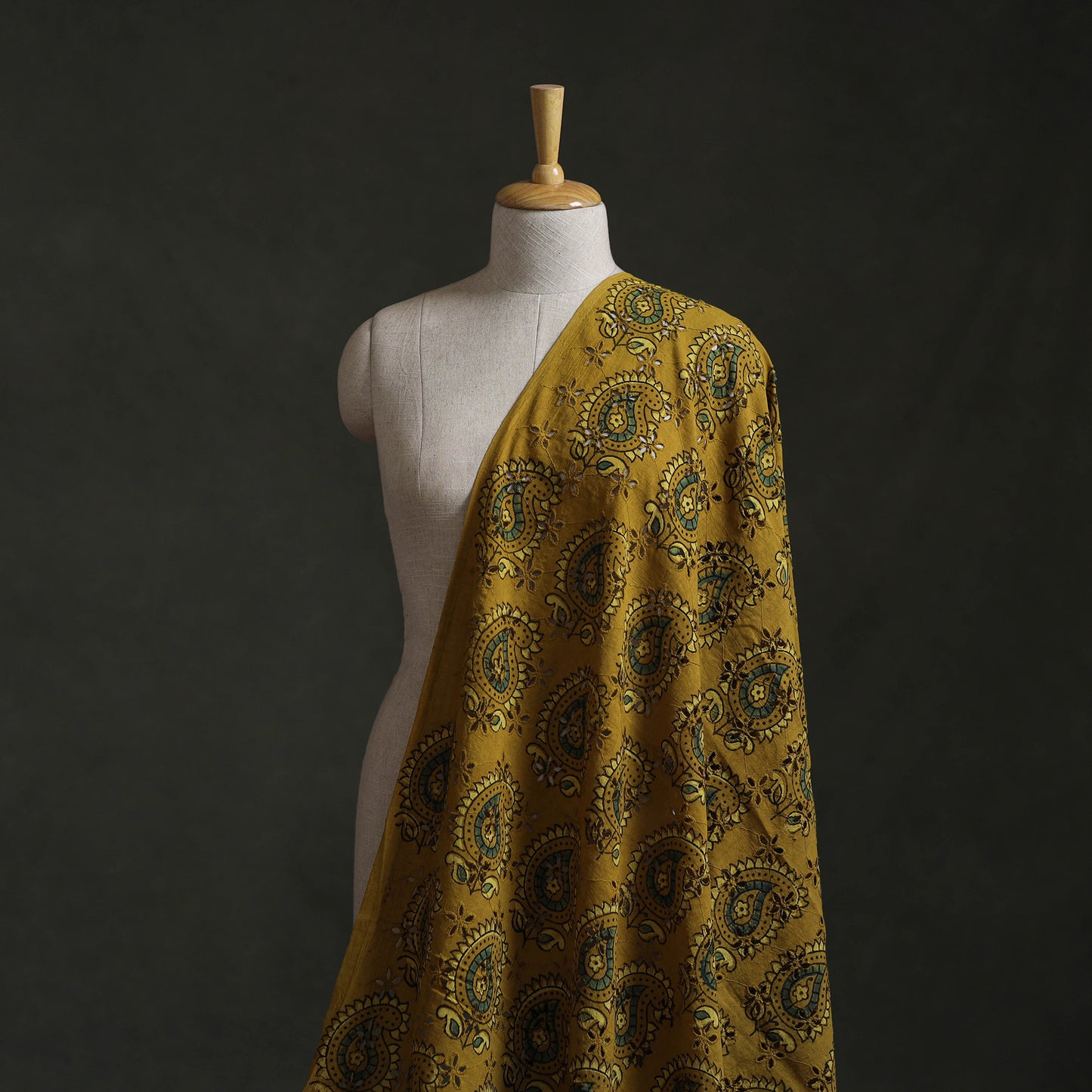 Yellow - Hakoba Hand Block Ajrakh Print Natural Dyed Cotton Fabric 52