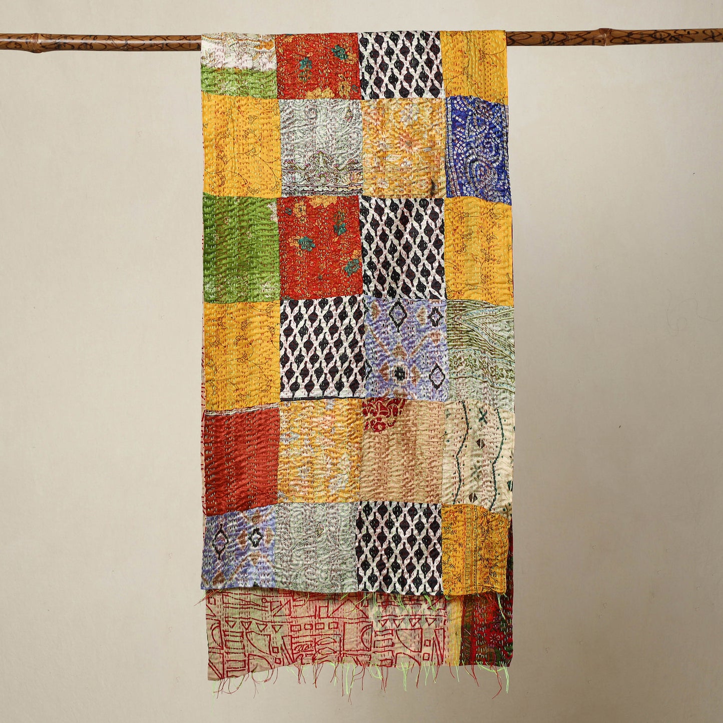 Multicolor - Bengal Kantha Embroidery Patchwork Reversible Silk Stole 18