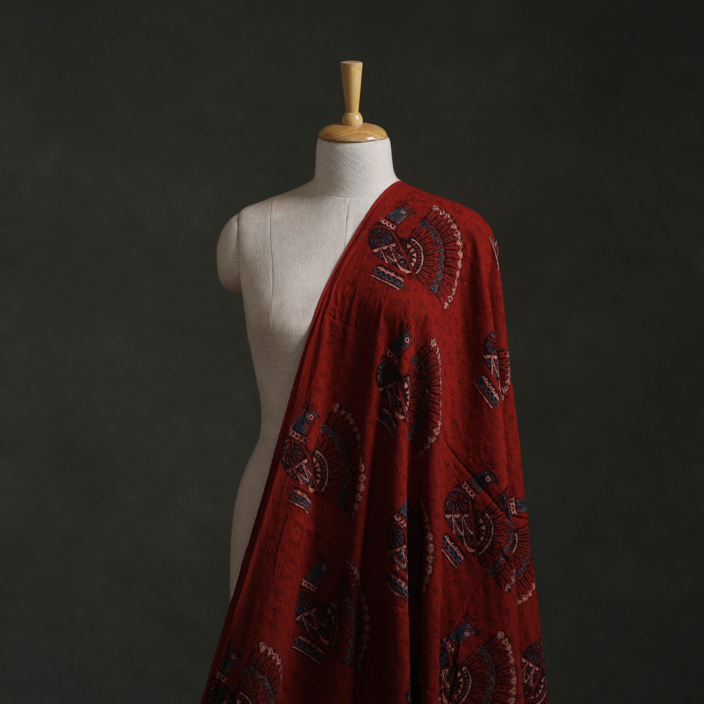 Red - Hakoba Hand Block Ajrakh Print Natural Dyed Cotton Fabric 67