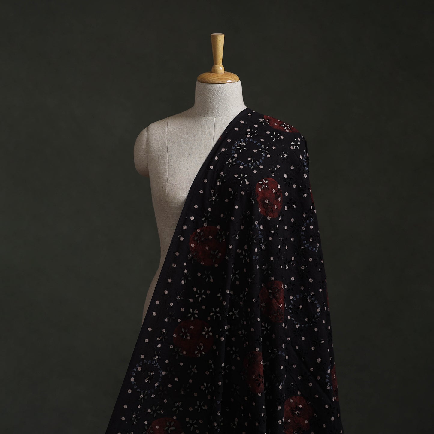 Black - Hakoba Hand Block Ajrakh Print Natural Dyed Cotton Fabric 76