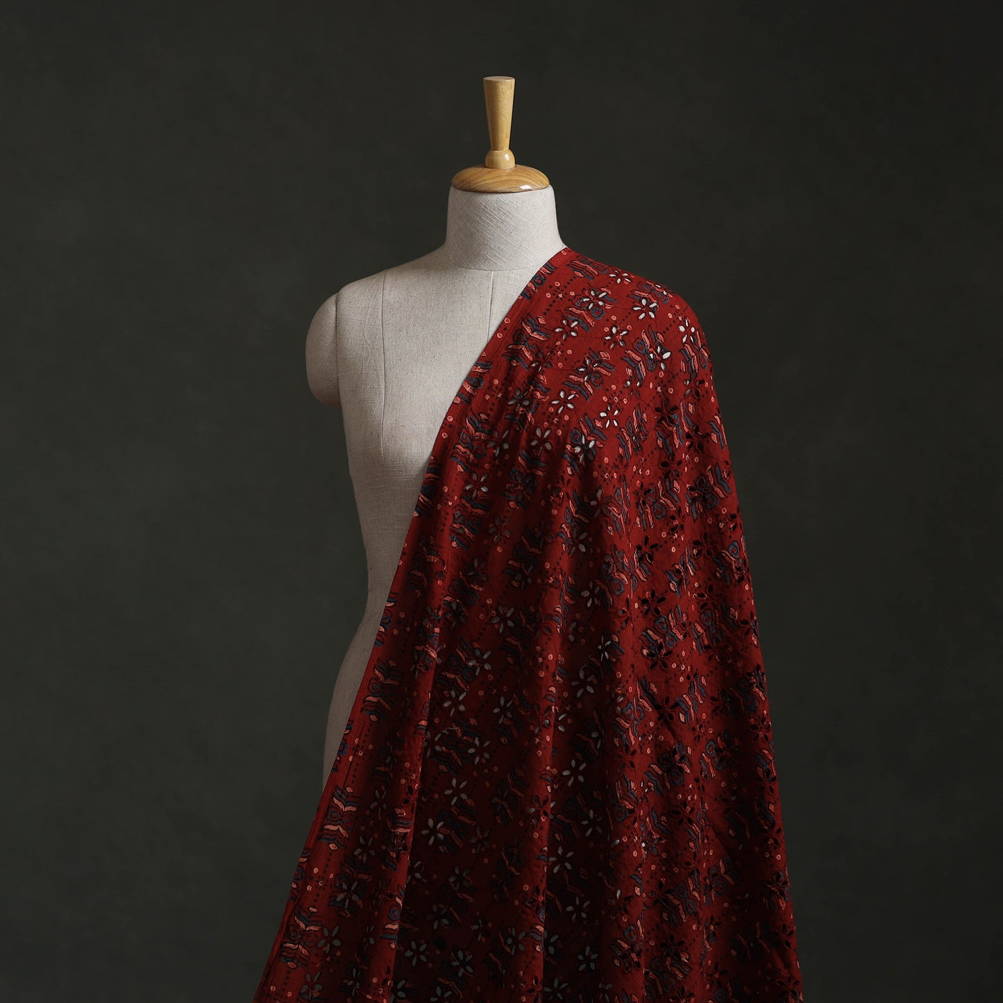 Maroon - Hakoba Hand Block Ajrakh Print Natural Dyed Cotton Fabric 89