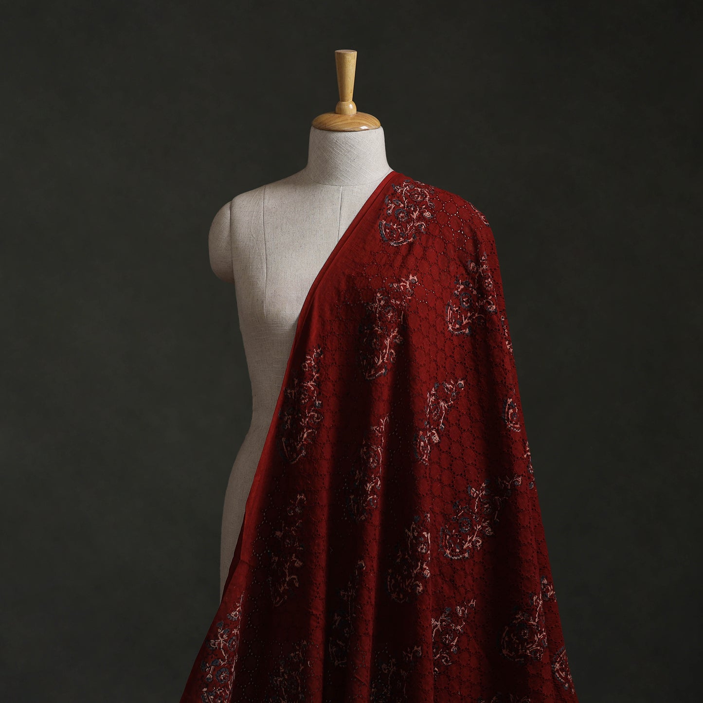Maroon - Hakoba Hand Block Ajrakh Print Natural Dyed Cotton Fabric 92