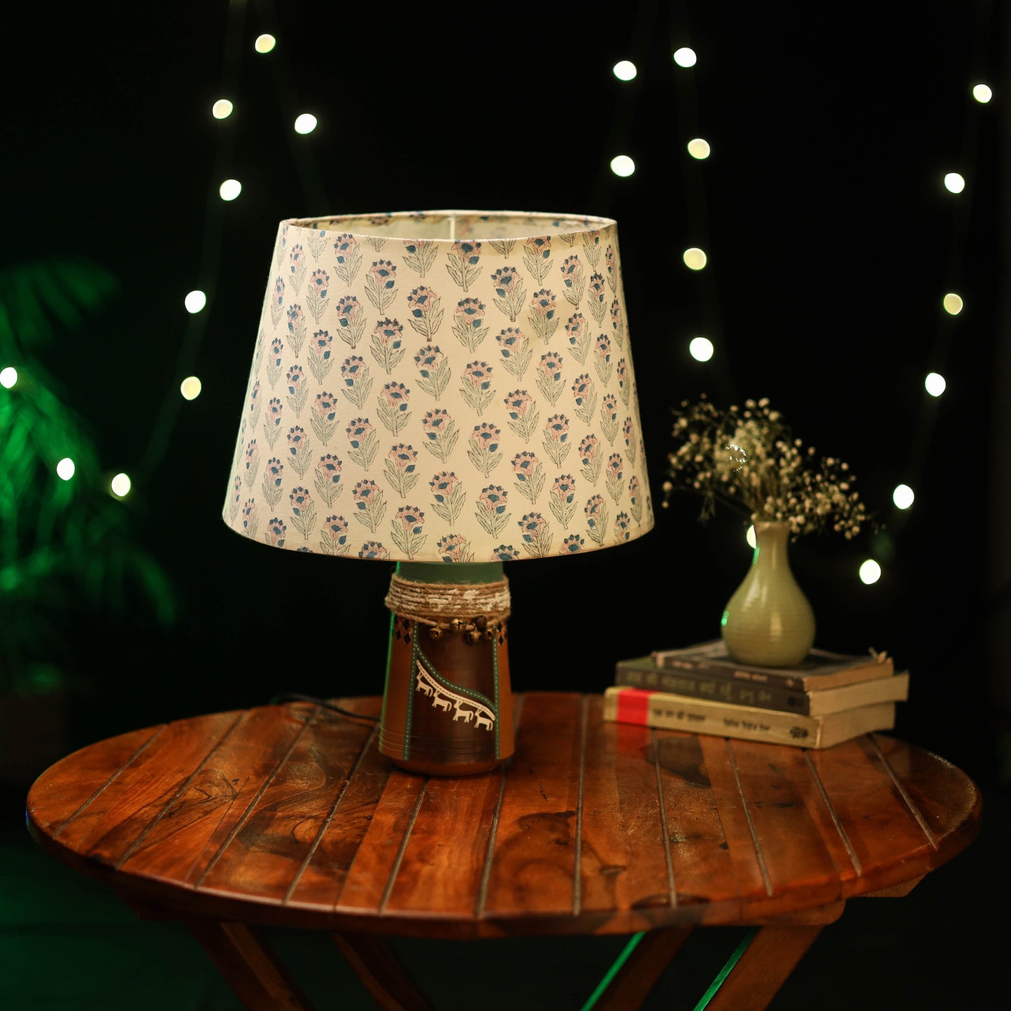 Beige - handcrafted floral fabric lamp shade 10