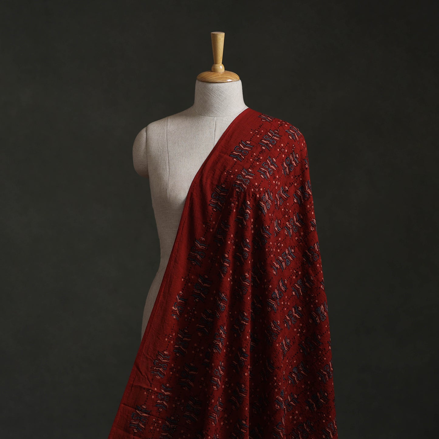 Red - Hakoba Hand Block Ajrakh Print Natural Dyed Cotton Fabric 97