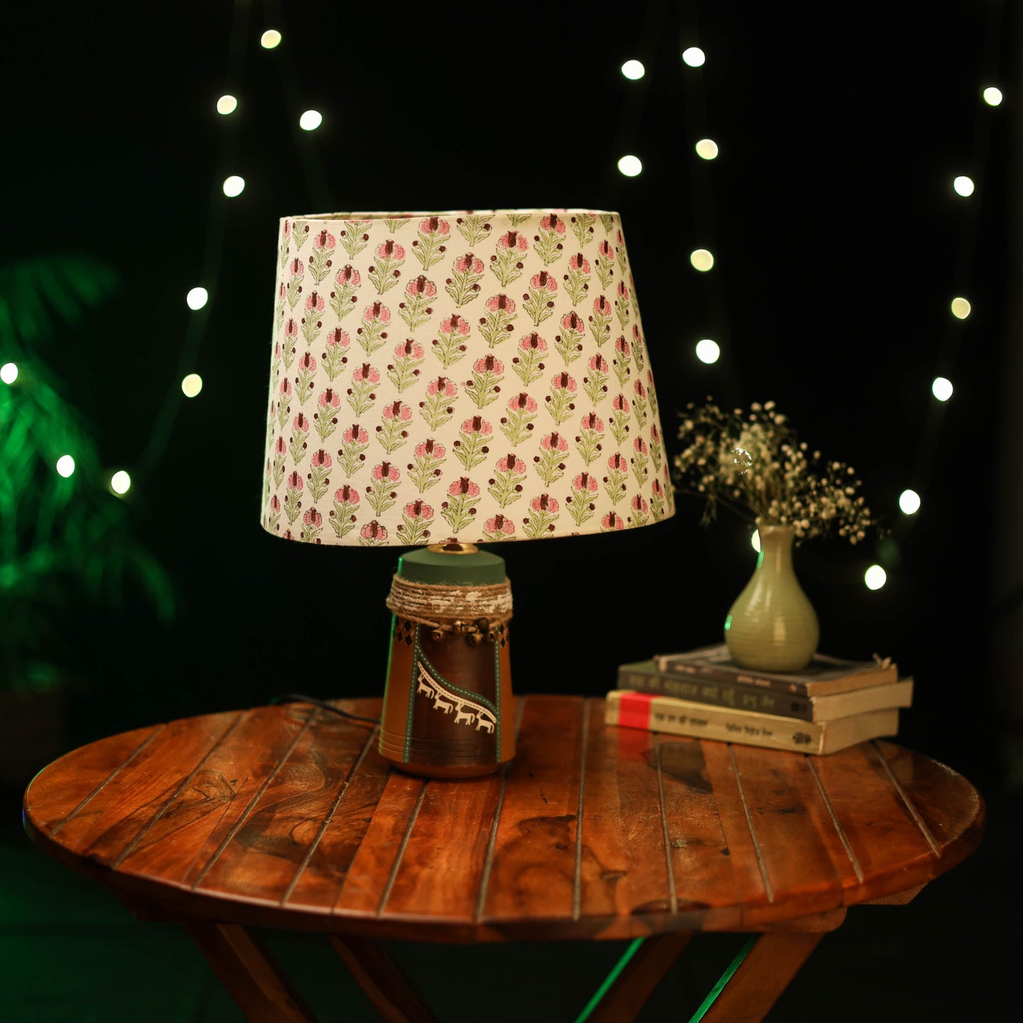 Beige - handcrafted floral fabric lamp shade 07
