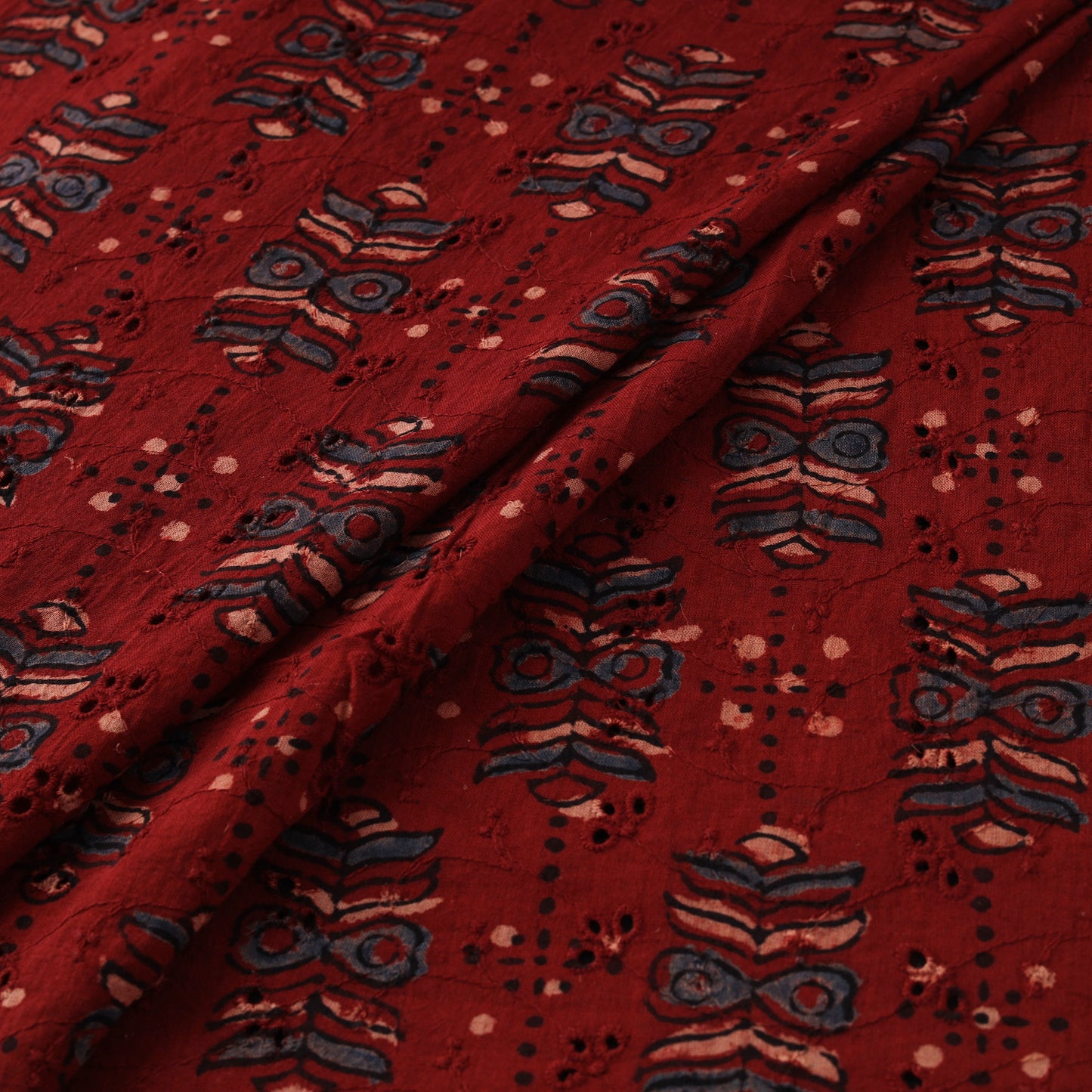 Red - Hakoba Hand Block Ajrakh Print Natural Dyed Cotton Fabric 97