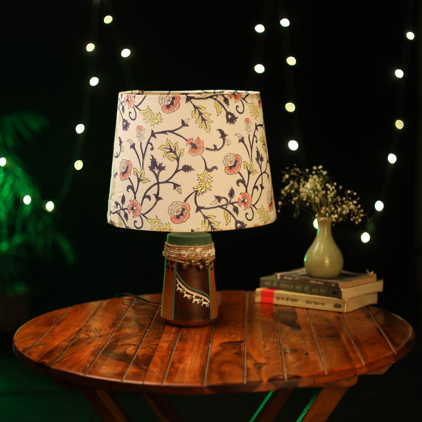 Beige - handcrafted floral fabric lamp shade 05